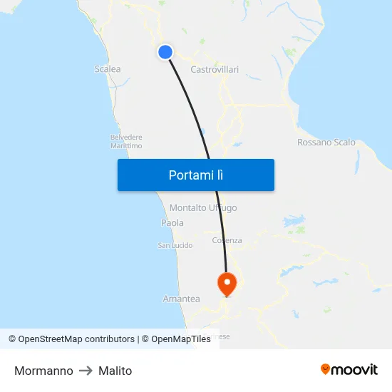 Mormanno to Malito map