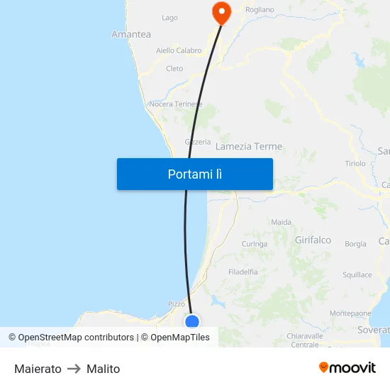 Maierato to Malito map