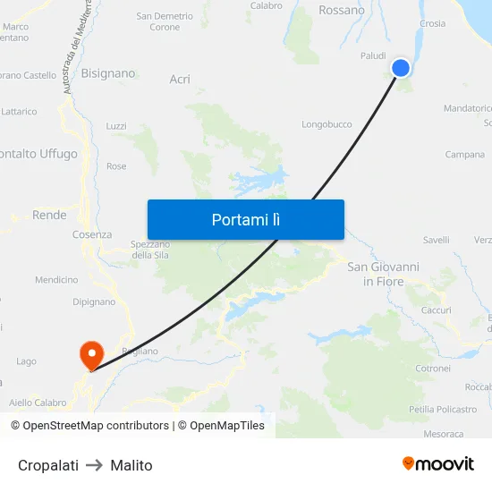 Cropalati to Malito map