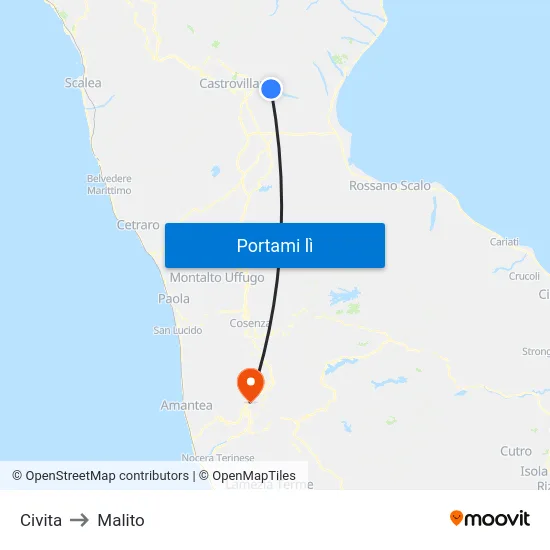 Civita to Malito map
