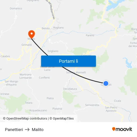 Panettieri to Malito map