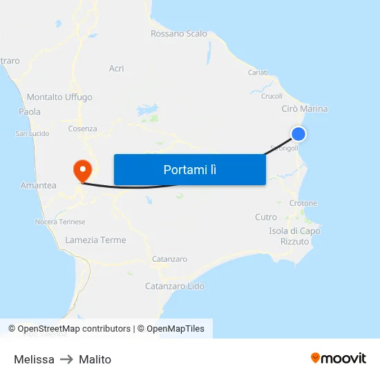 Melissa to Malito map