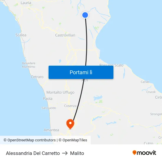 Alessandria Del Carretto to Malito map