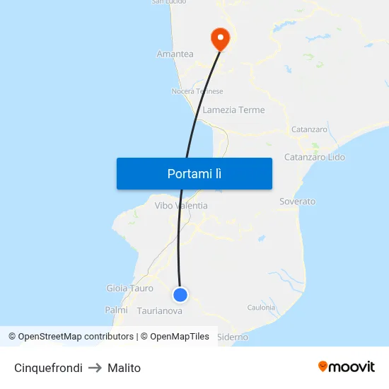 Cinquefrondi to Malito map