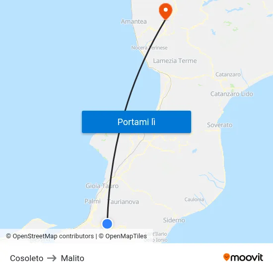Cosoleto to Malito map