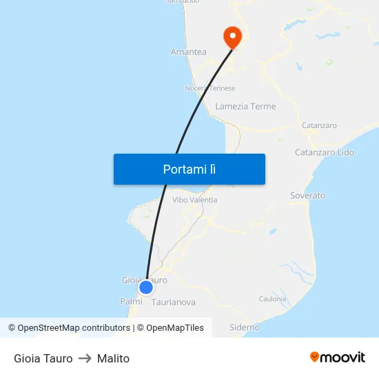 Gioia Tauro to Malito map