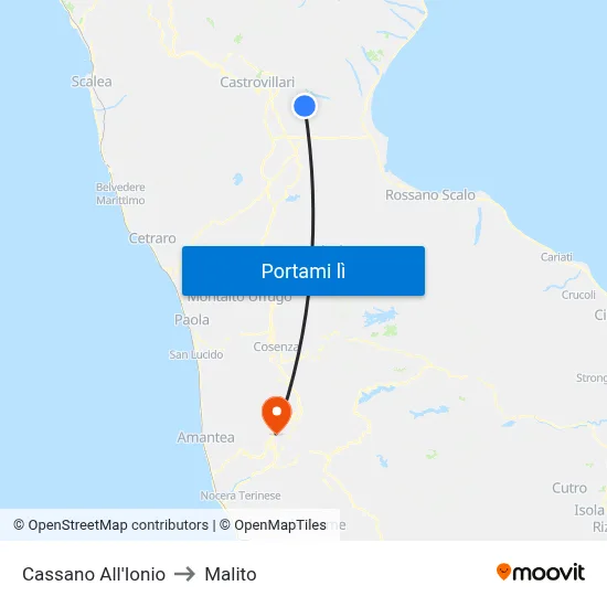 Cassano All'Ionio to Malito map