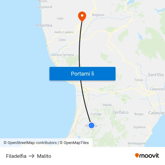 Filadelfia to Malito map