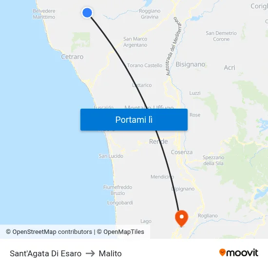 Sant'Agata Di Esaro to Malito map