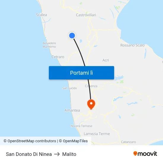 San Donato Di Ninea to Malito map