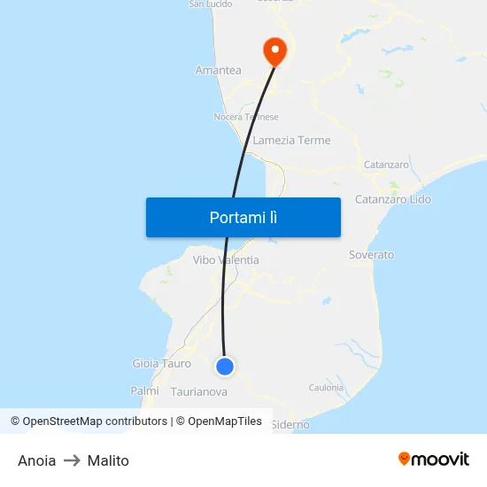 Anoia to Malito map