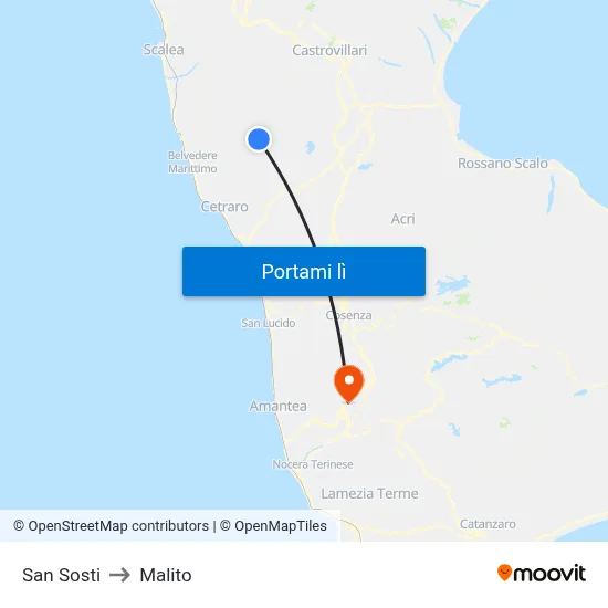 San Sosti to Malito map