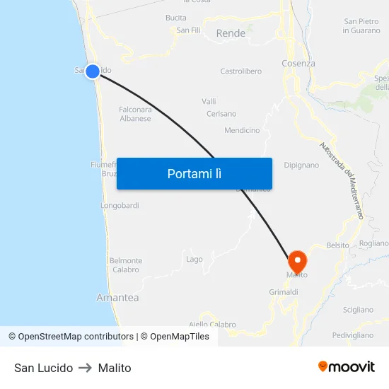 San Lucido to Malito map