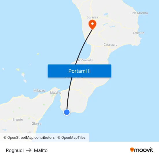 Roghudi to Malito map