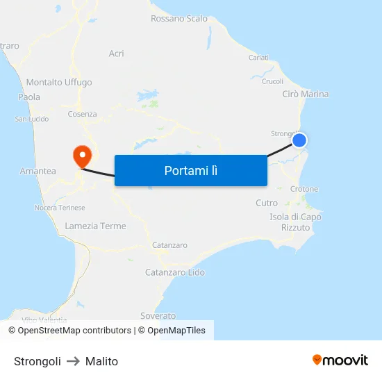 Strongoli to Malito map