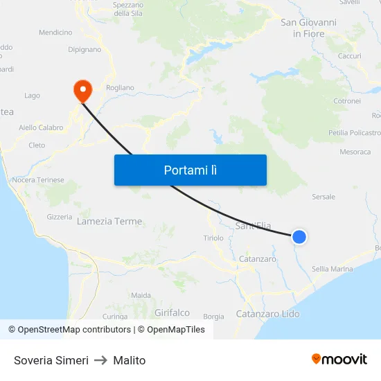 Soveria Simeri to Malito map