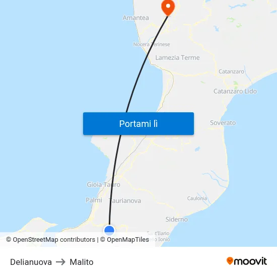 Delianuova to Malito map