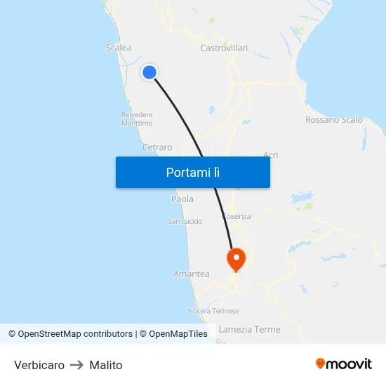 Verbicaro to Malito map