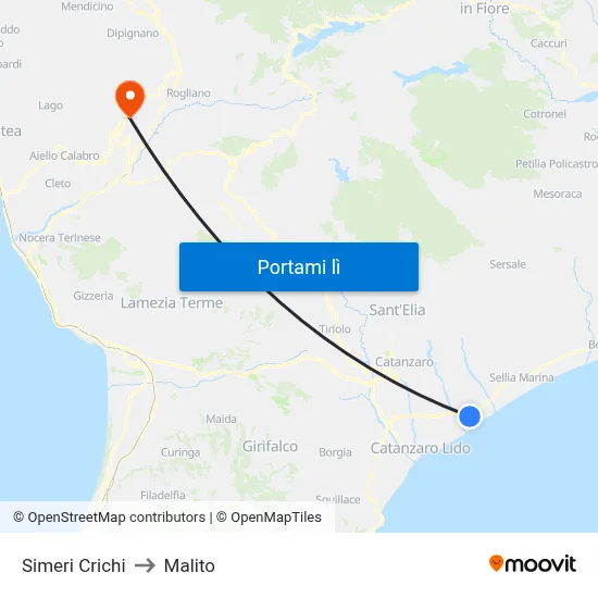 Simeri Crichi to Malito map