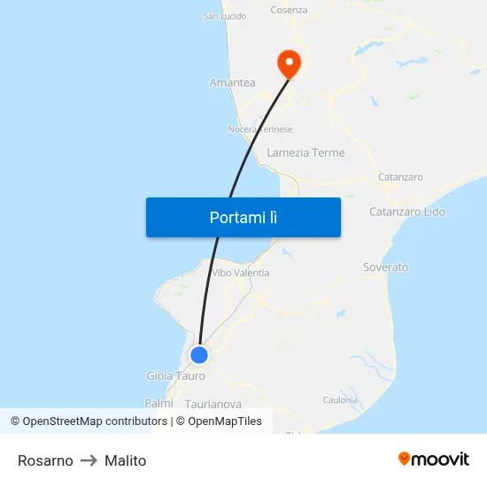 Rosarno to Malito map