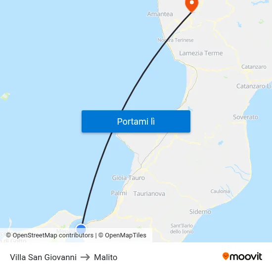Villa San Giovanni to Malito map