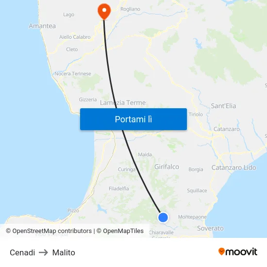Cenadi to Malito map