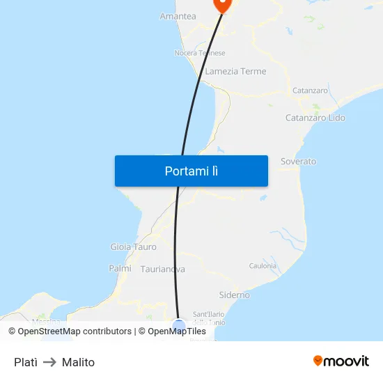 Platì to Malito map