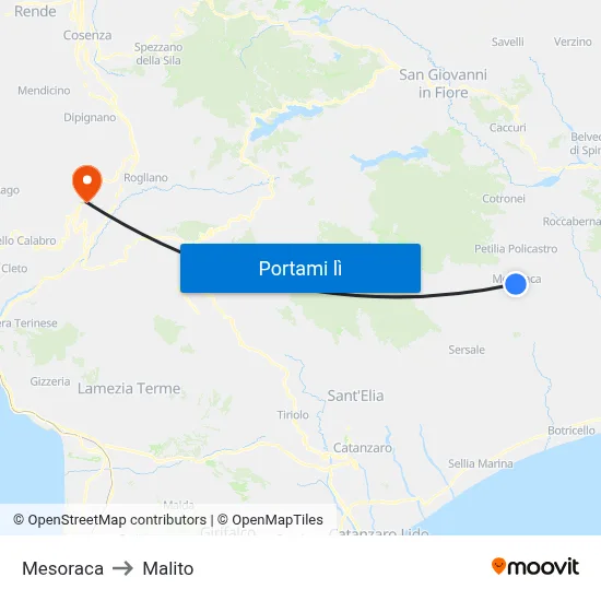 Mesoraca to Malito map