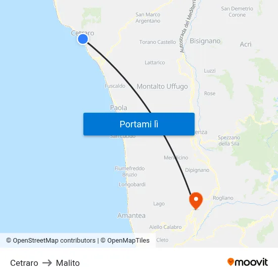 Cetraro to Malito map