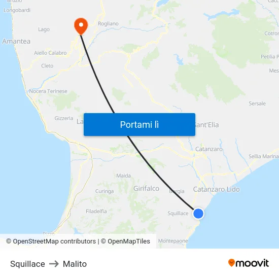 Squillace to Malito map