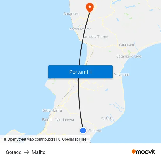 Gerace to Malito map