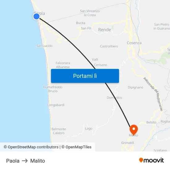 Paola to Malito map