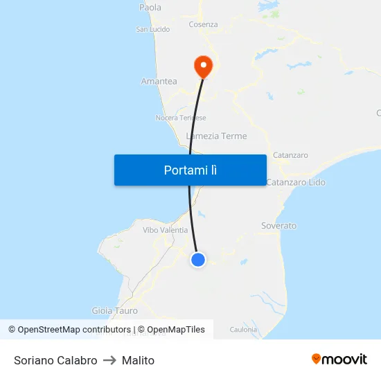 Soriano Calabro to Malito map