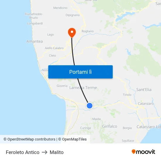 Feroleto Antico to Malito map