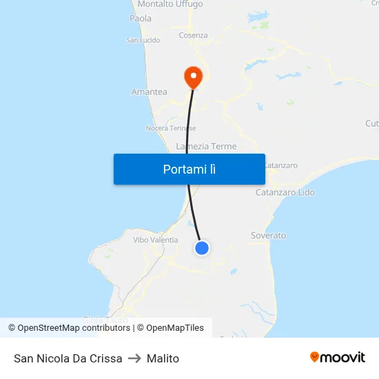 San Nicola Da Crissa to Malito map