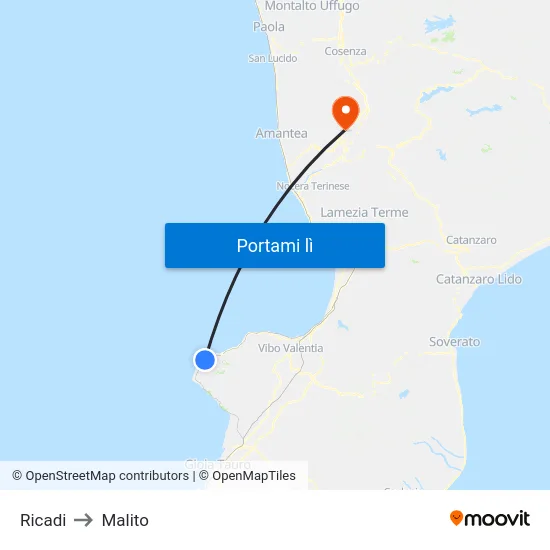 Ricadi to Malito map