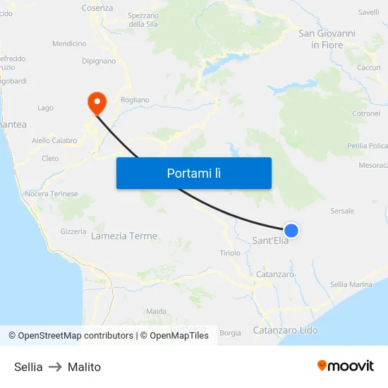 Sellia to Malito map
