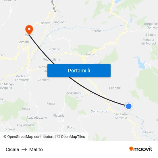 Cicala to Malito map