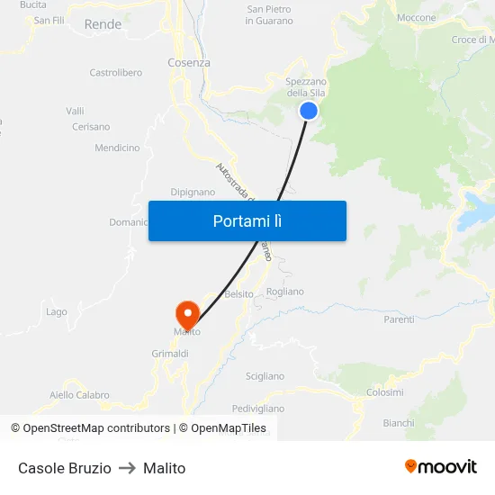 Casole Bruzio to Malito map