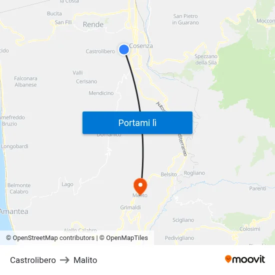 Castrolibero to Malito map