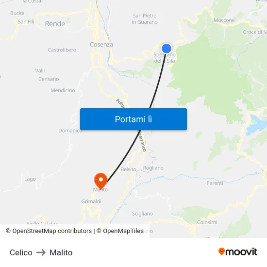 Celico to Malito map