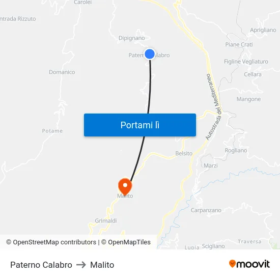 Paterno Calabro to Malito map