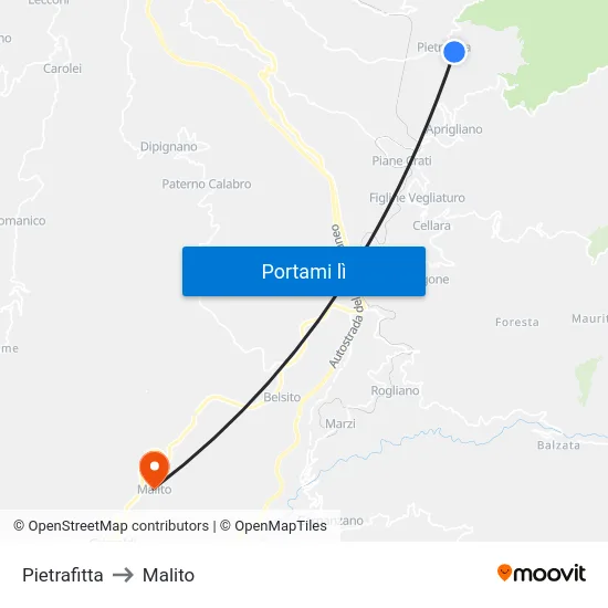 Pietrafitta to Malito map