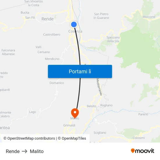 Rende to Malito map