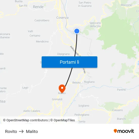 Rovito to Malito map