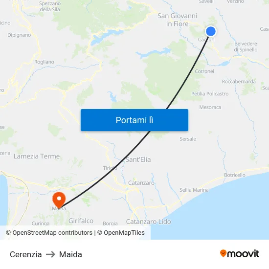 Cerenzia to Maida map