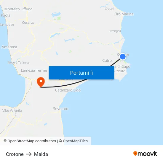 Crotone to Maida map