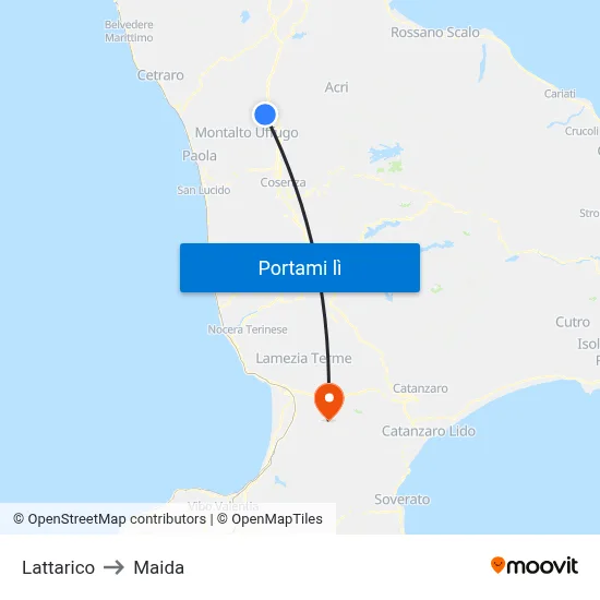 Lattarico to Maida map