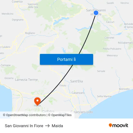 San Giovanni In Fiore to Maida map