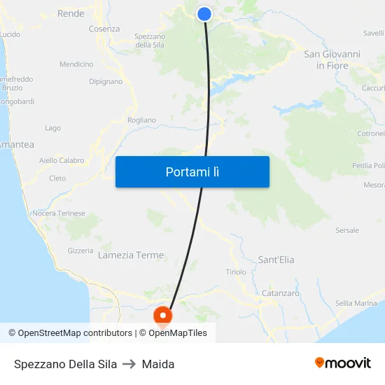 Spezzano Della Sila to Maida map